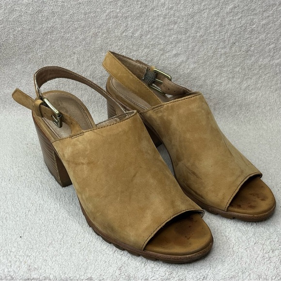 Sorel Nadia Block Heel Open Toe Slingback Mules-Tan Nubuck-Women’s 10-Classic - Picture 2 of 13